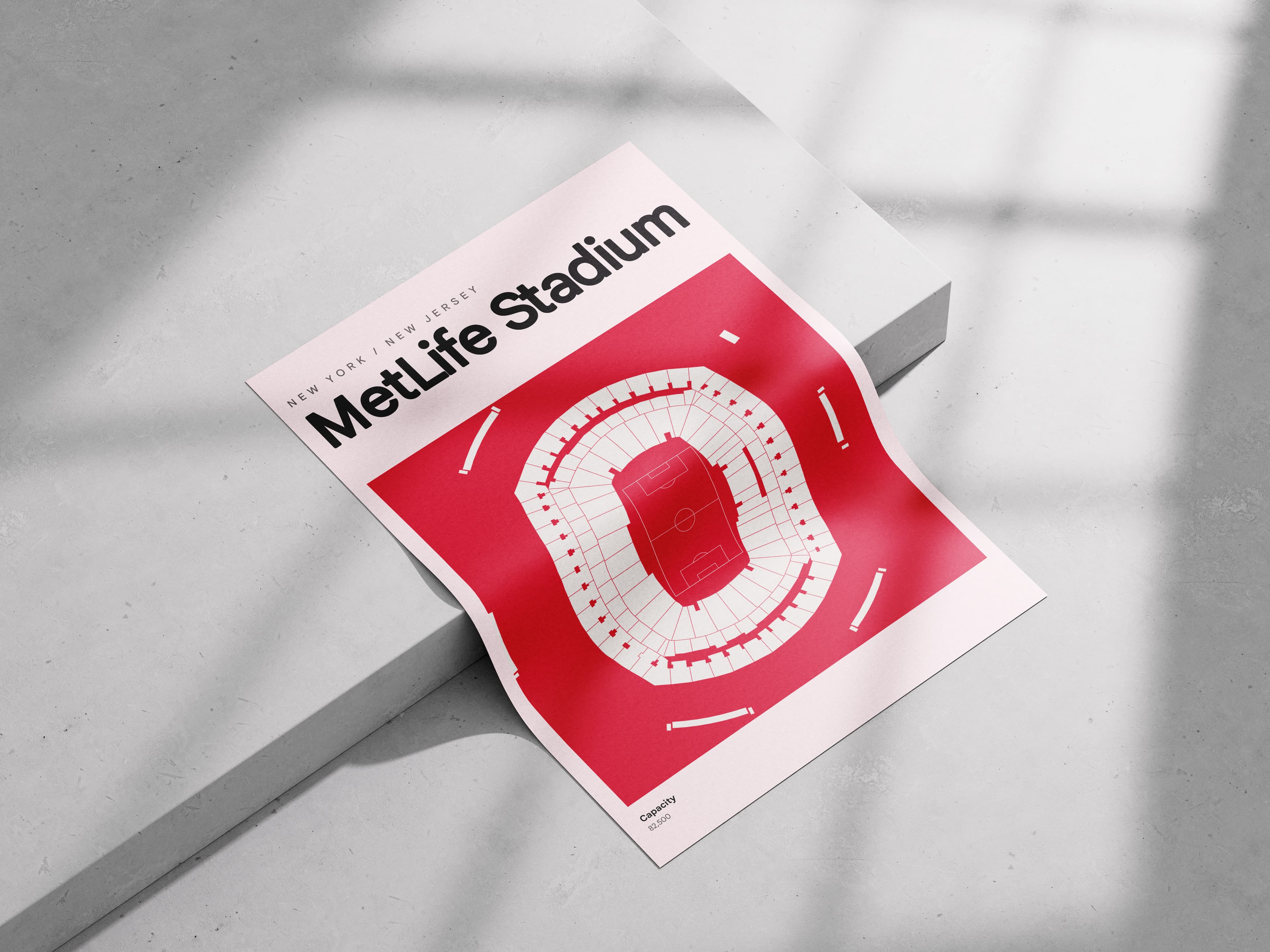 MetLife Stadium map poster from a curated pack, shown in a print mockup